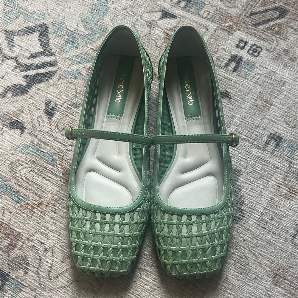 Franco Sarto Green Woven Mary Jane Flats